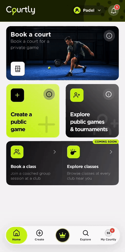 Book a court or create a game